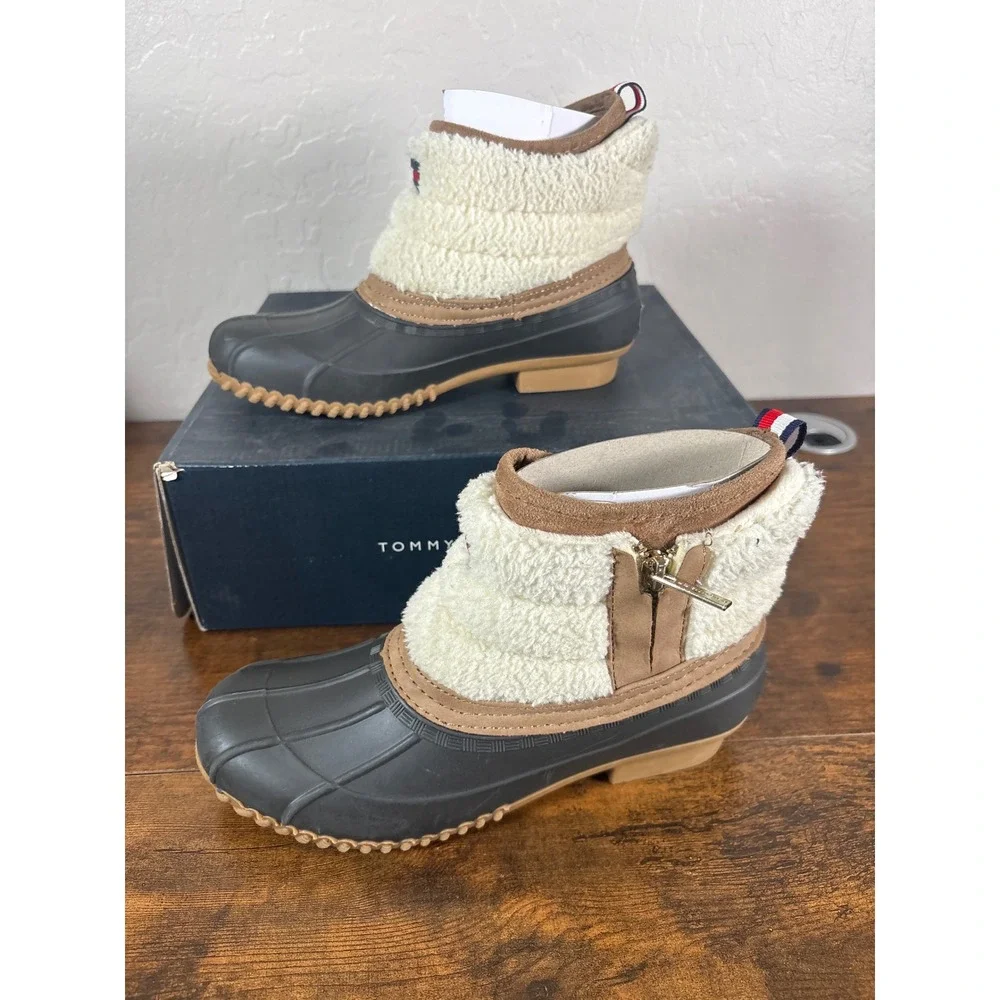 Tommy Hilfiger Roana Womens Duck Boots Dark Brown Cream Faux Shearling 6M